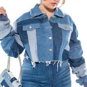 AZALEA WANG PLUS  ALL PATCHED UP PATCHWORKED  CROP DENIM JACKET ( BRAND NEW ! )